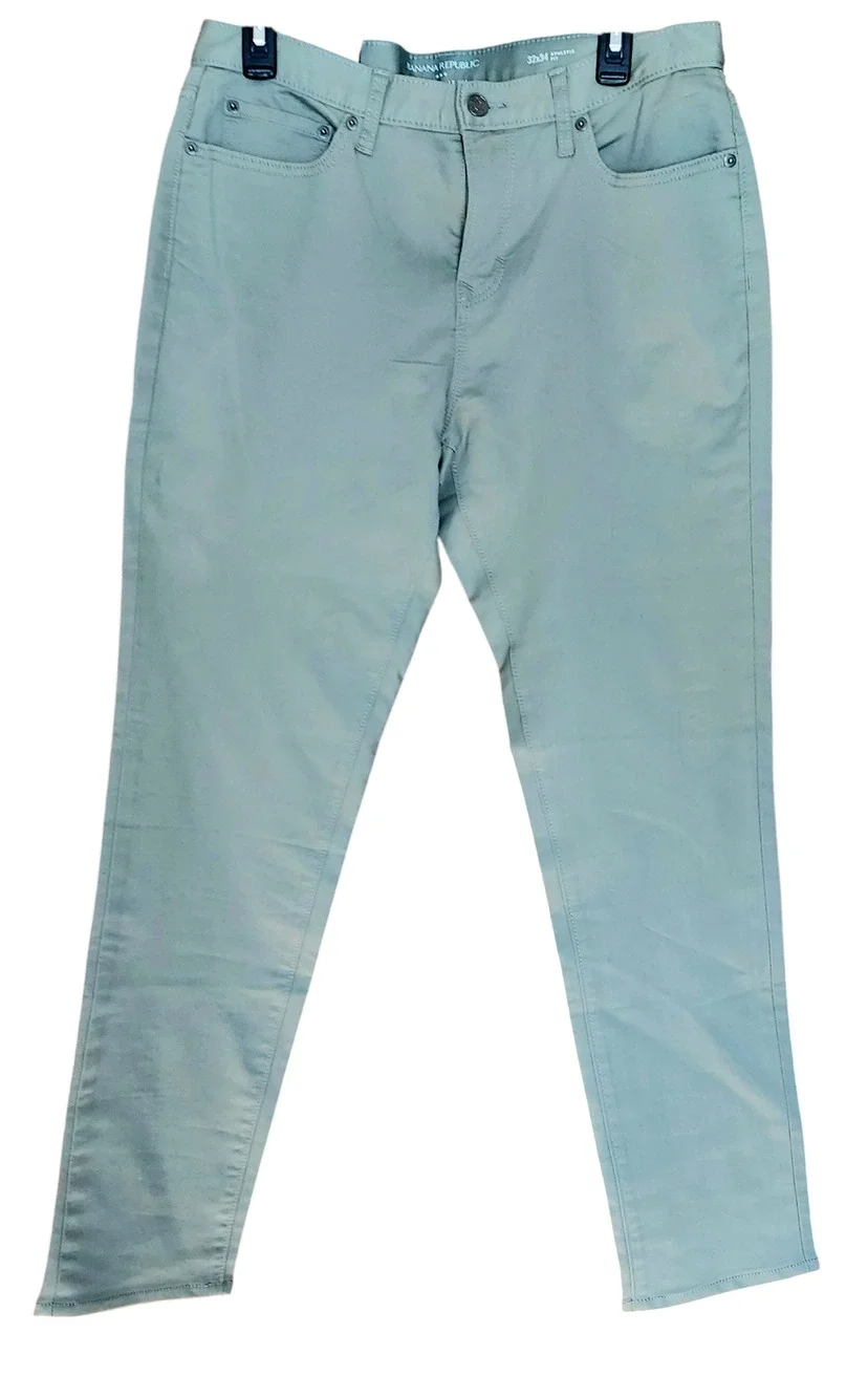 NWT Banana Republic Mens Athletic Fit Travel Jean Olive Green Stretch Size 32X31